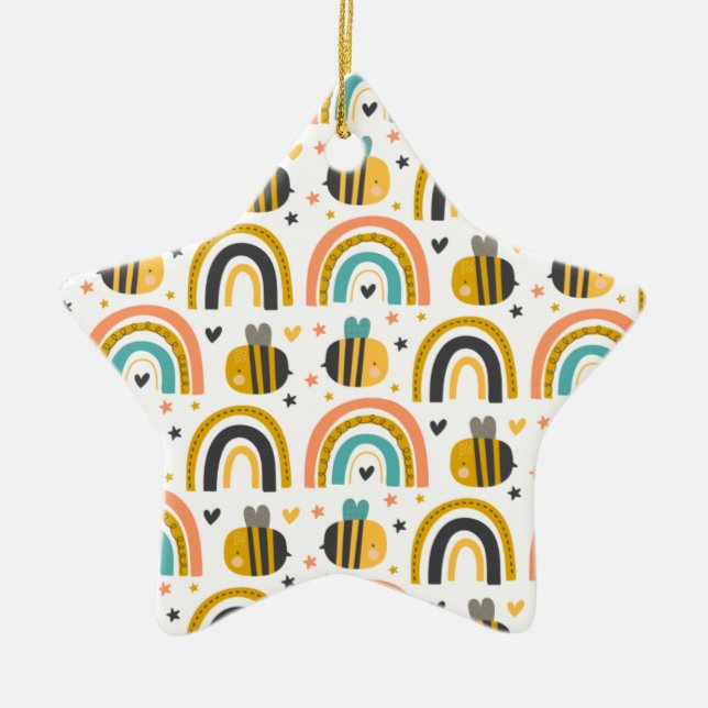 Ornement En Céramique Cute Bumble Bee et Rainbows Motif (Devant)