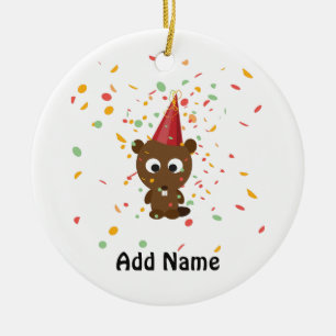 Ornement En Céramique Cute Confetti Party Beaver
