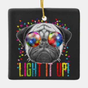 Ornement En Céramique Cute & Cool Christmas Dog w/ Lights & Photo