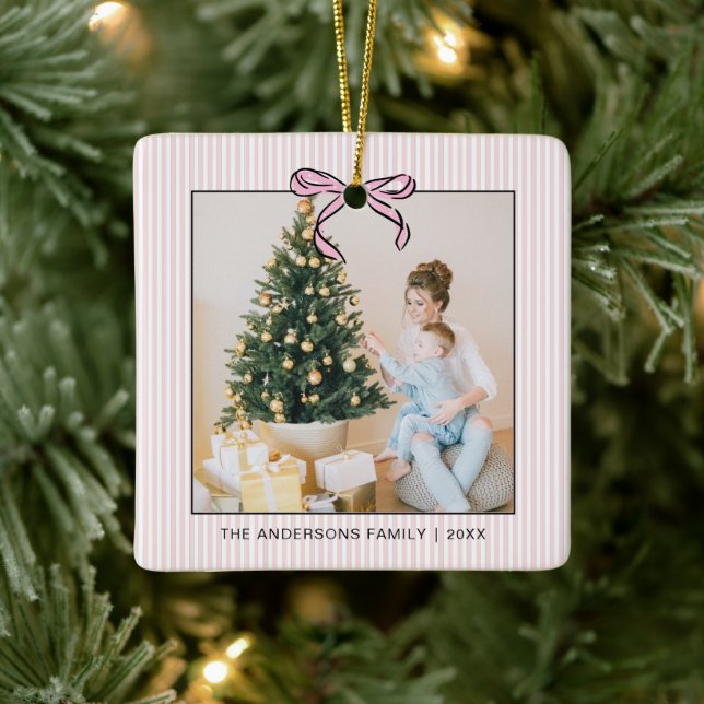 Ornement En Céramique Cute Coquette Pink Bow Photo Christmas  (Arbre)