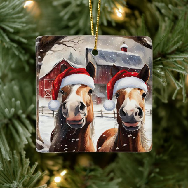 Ornement En Céramique Cute et drôle Chevaux de Noël Barne (Arbre)