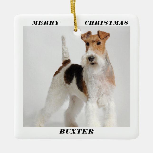 Ornement En Céramique Cute fil Fox Terrier Chien Photo Joyeux Noël (Devant)