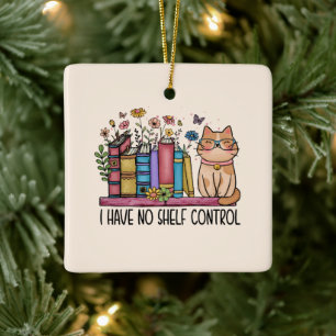 Ornement En Céramique Cute Floral Livres et Chat