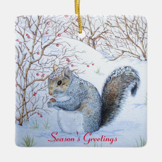 Ornement En Céramique cute gray squirrel snow scene wildlife (Devant)