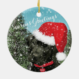 Ornement En Céramique Cute Labrador Chiot Santa Hat Bonnes Fêtes