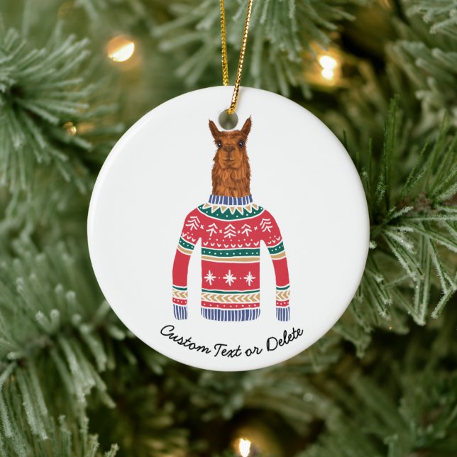 Ornement En Céramique Cute Llama portant drôle laide de Noël moche (Arbre)