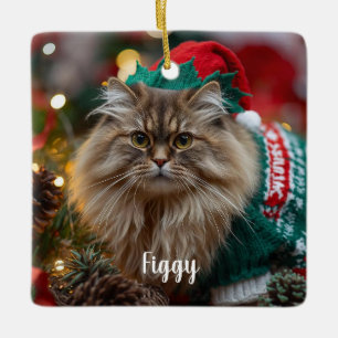 Ornement En Céramique Cute Norwegian Forest Chat Noël Personnalisé
