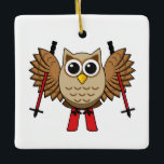 Ornement En Céramique Cute Owl Skiing Cartoon<br><div class="desc">An illustration of a cute cartoon owl skiing with his favorite red ski and red poles. What make you happy and excited during winter? Is it the snow, the winter sports, the white mountains or the weather itself? This kawaii design is a gift idea for ski lovers, skiers and winter...</div>