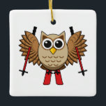 Ornement En Céramique Cute Owl Skiing Cartoon<br><div class="desc">An illustration of a cute cartoon owl skiing with his favorite red ski and red poles. What make you happy and excited during winter? Is it the snow, the winter sports, the white mountains or the weather itself? This kawaii design is a gift idea for ski lovers, skiers and winter...</div>