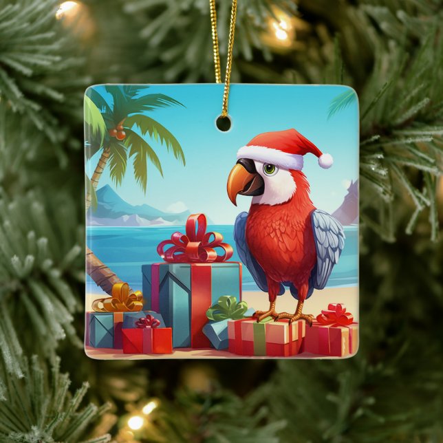 Ornement En Céramique Cute personnalisée Père Noël Parrot Beach Noël (Arbre)