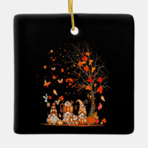 Ornement En Céramique Cute Pumpkin Gnomes Autumn Tree Fall Leaves