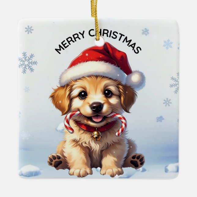 Ornement En Céramique Cute Puppy Christmas Golden Retriever Holiday (Devant)