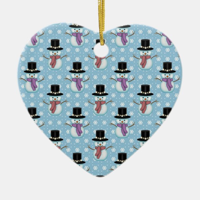 Ornement En Céramique Cute Snowman et Snowflakes Motif (Devant)