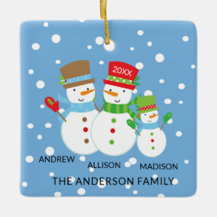 Ornement En Céramique Cute Snowman Family of 3 Christmas Ornament