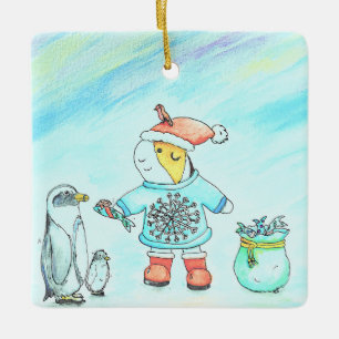 Ornement En Céramique Cutie the Guinea Pig Giving Christmas Gifts
