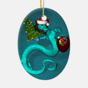 Ornement En Céramique Cyan Dragon