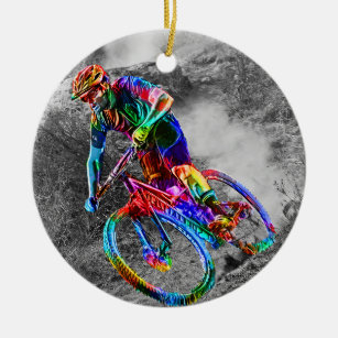 Ornement En Céramique Cycliste de montagne de Technicolor emballant en