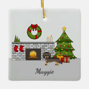 Ornement En Céramique Dachshund à poil dur sanglier - Chambre de Noël