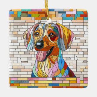 Ornement En Céramique Dachshund chien - Doxie -mosaïque colorée