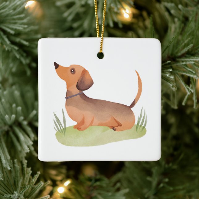 Ornement En Céramique Dachshund Dog | Dog Pet Watercolor (Arbre)