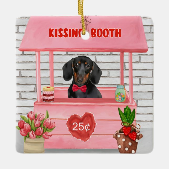 Ornement En Céramique Dachshund Dog Valentine's Day Kissing Booth (Devant)