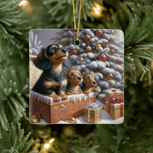 Ornement En Céramique Dachshund Family Personalized Tree Ornament (Arbre)