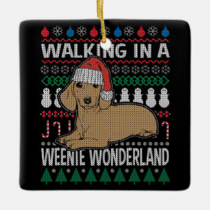 Ornement En Céramique Dachshund Marcher Dans Une Wonderland Weenie