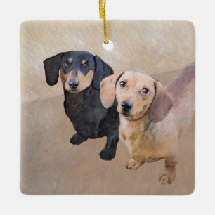 Ornement En Céramique Dachshund (Smooth) Peinture - Art Chien original