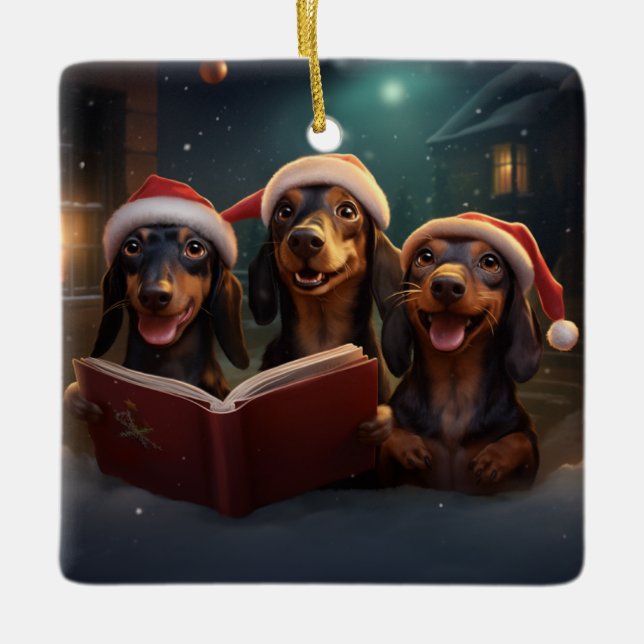 Ornement En Céramique Dachshunds Noël Caroling Festive Festive (Devant)