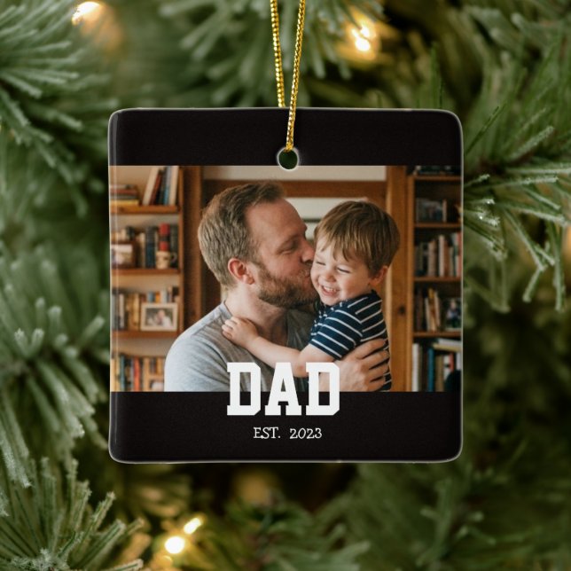 Ornement En Céramique Dad Established Photo Father's Day Gift Black (Arbre)