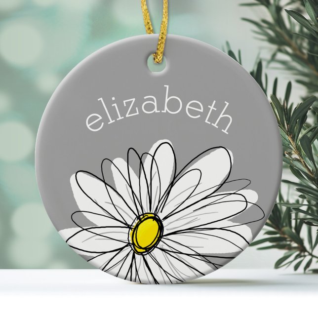Ornement En Céramique Daisy tendance avec gris et jaune (Personalized Ornament)