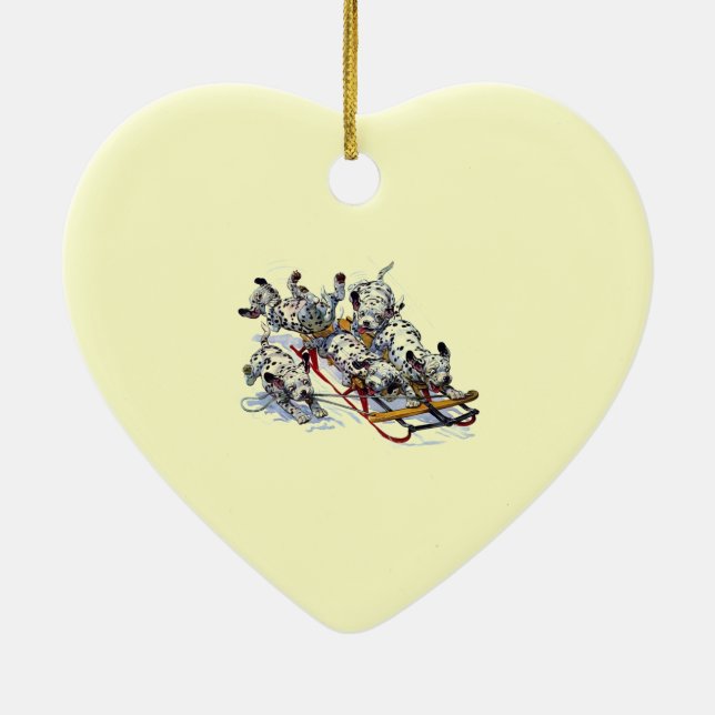 Ornement En Céramique Dalmatian Pups Sledding (Dos)