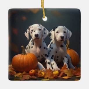 Ornement En Céramique Dalmatien chiot Automne Délice Citrouille