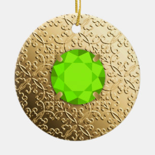 Ornement En Céramique Damas d'or avec gemstone de faux péridot