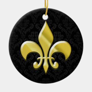 Ornement En Céramique Damas noir/or Fleur de Lis