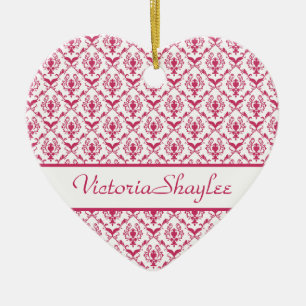 Ornement En Céramique Damask rose #2 personnalisable