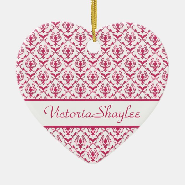 Ornement En Céramique Damask rose #2 personnalisable (Devant)