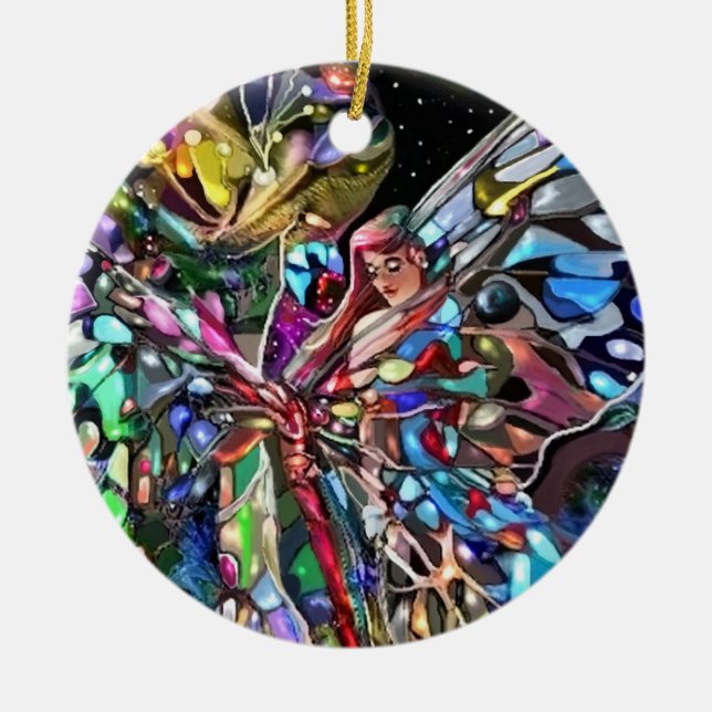 Ornement En Céramique Dame et papillon ! (Devant)