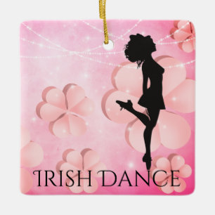 Ornement En Céramique Danse irlandaise personnalisée Shamrock rose Noël