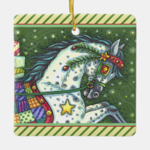 ORNEMENT EN CÉRAMIQUE DAPPLE GRAY DANS UN SEUL CHEVAL OUVERT SLEIGH, COL