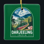 Ornement En Céramique Darjeeling Inde Travel Art Emblem<br><div class="desc">Design de déplacement vectoriel rétro Darjeeling. Darjeeling est une ville de l'état du Bengale Occidental en Inde, dans les contreforts de l'Himalaya. Il reste le terminus de la ligne de chemin de fer de l'Himalaya Darjeeling, à écartement étroit. Célèbre pour le thé noir distinctif cultivé dans les plantations qui parsèment...</div>