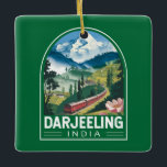 Ornement En Céramique Darjeeling Inde Travel Art Emblem<br><div class="desc">Design de déplacement vectoriel rétro Darjeeling. Darjeeling est une ville de l'état du Bengale Occidental en Inde, dans les contreforts de l'Himalaya. Il reste le terminus de la ligne de chemin de fer de l'Himalaya Darjeeling, à écartement étroit. Célèbre pour le thé noir distinctif cultivé dans les plantations qui parsèment...</div>