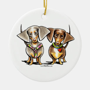 Ornement En Céramique Dashing Dachshunds Appelés