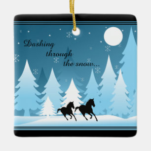 Ornement En Céramique Dashing personnalisé à travers le cheval de neige