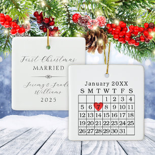 Ornement En Céramique Date de mariage personnalisée Calendrier de Noël