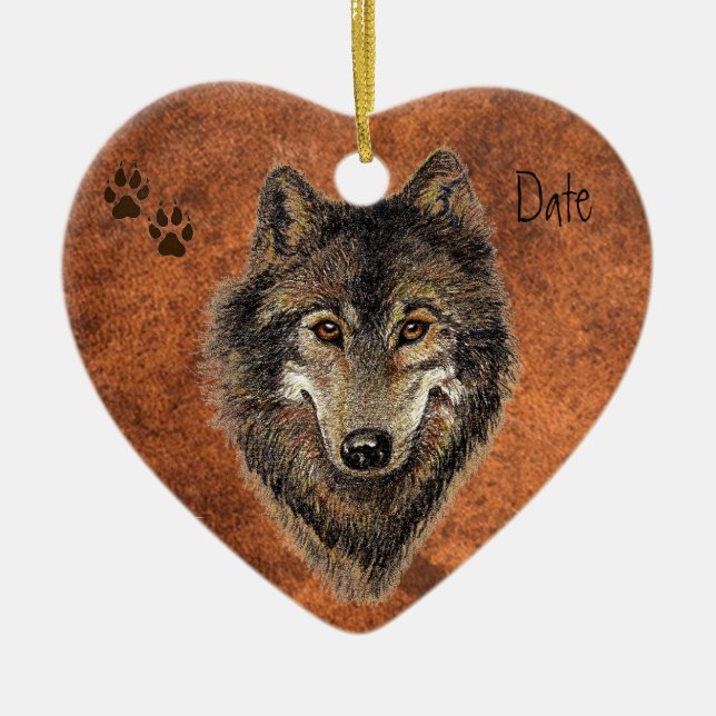 Ornement En Céramique Dated Custom, Wolf, Wolf & Traces Animal (Devant)