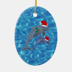 Ornement En Céramique dauphins de santa claus