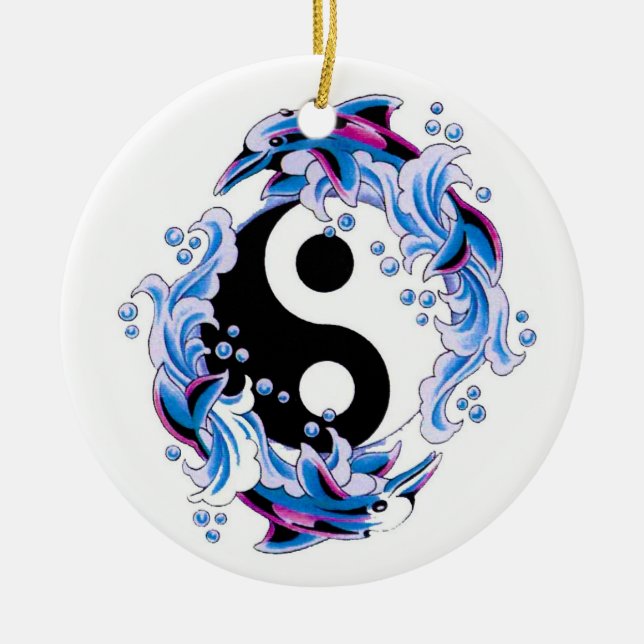 Ornement En Céramique Dauphins frais de Yin Yang de symbole de tatouage (Devant)