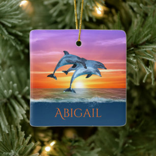 Ornement En Céramique Dauphins personnalisés Jumping Océan Noël