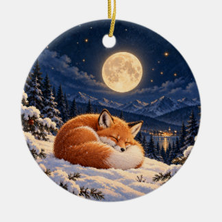 Ornement en céramique de cercle de renard d'hiver